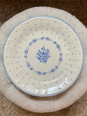 VTG Sango Renaissance Stoneware Arcadia Blue Ceramic Dinner Plate w Blue Flowers